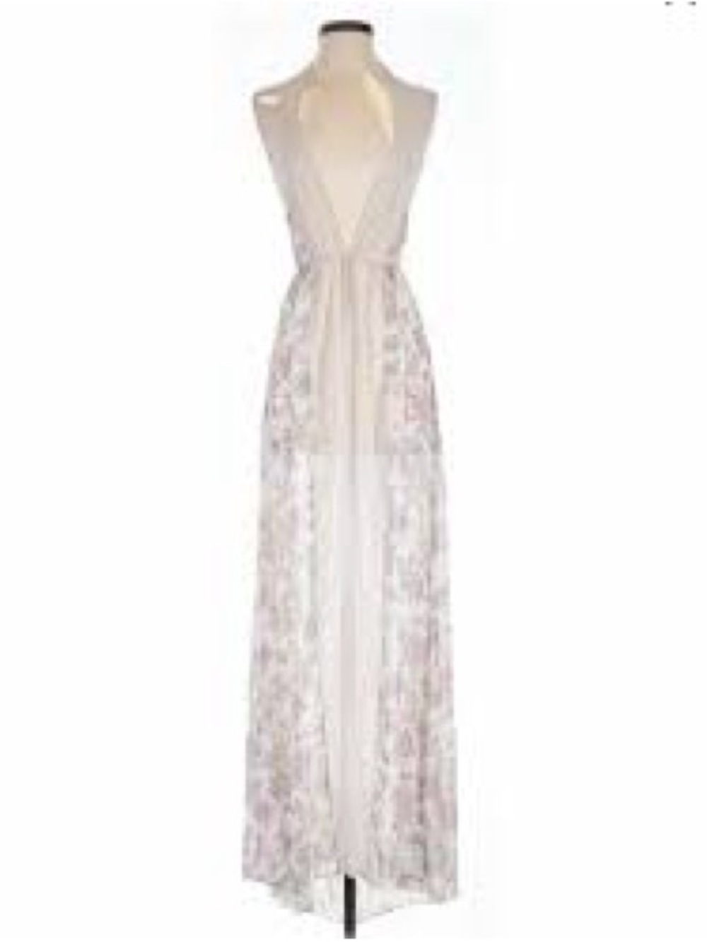 Victoria Secret Maxi Halter Sheer Dress open back in Ivory with soft flowers